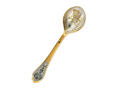 Серебряная чайная ложка со Знаком зодиака «Овен» на черпачке и позолотой